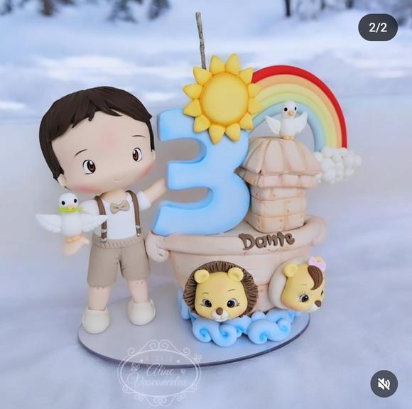 Topo de Bolo Personalizado Arca de Noé em Biscuit