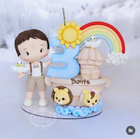 Topo de Bolo Personalizado Arca de Noé em Biscuit