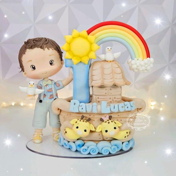 Topo de Bolo Personalizado Arca de Noé em Biscuit