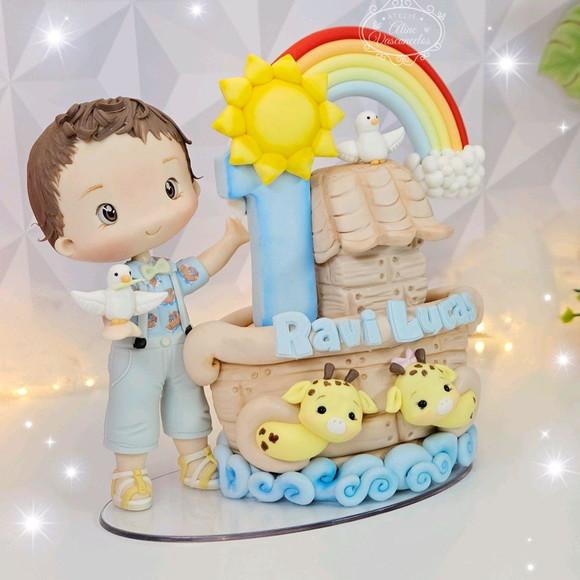 Topo de Bolo Personalizado Arca de Noé em Biscuit