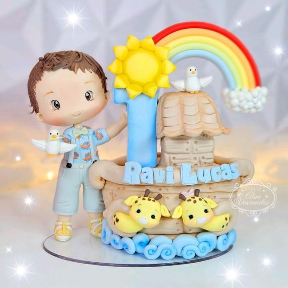 Topo de Bolo Personalizado Arca de Noé em Biscuit