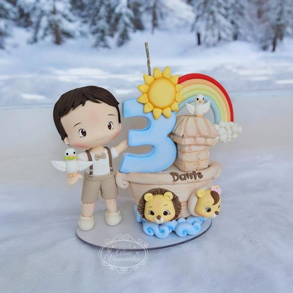 Topo de Bolo Personalizado Arca de Noé em Biscuit