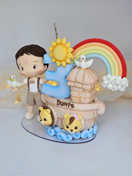 Topo de Bolo Personalizado Arca de Noé em Biscuit