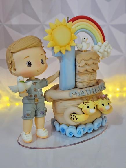 Topo de Bolo Personalizado Arca de Noé em Biscuit