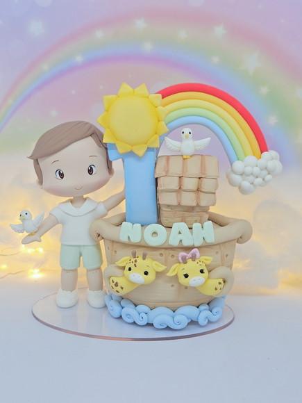 Topo de Bolo Personalizado Arca de Noé em Biscuit