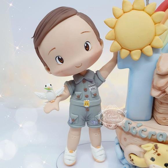Topo de Bolo Personalizado Arca de Noé em Biscuit