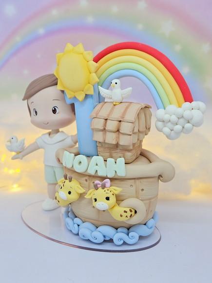 Topo de Bolo Personalizado Arca de Noé em Biscuit