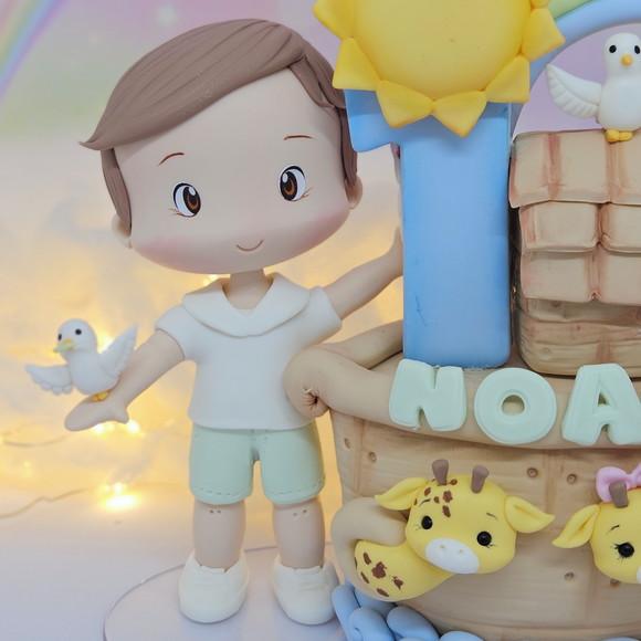 Topo de Bolo Personalizado Arca de Noé em Biscuit
