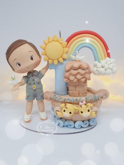 Topo de Bolo Personalizado Arca de Noé em Biscuit