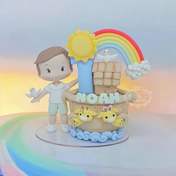 Topo de Bolo Personalizado Arca de Noé em Biscuit