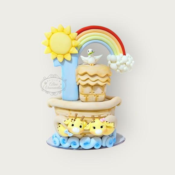 Topo de Bolo Personalizado Arca de Noé em Biscuit