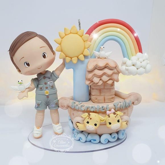 Topo de Bolo Personalizado Arca de Noé em Biscuit