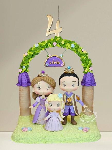 Topo de Bolo Personalizado Família Cinderela Biscuit