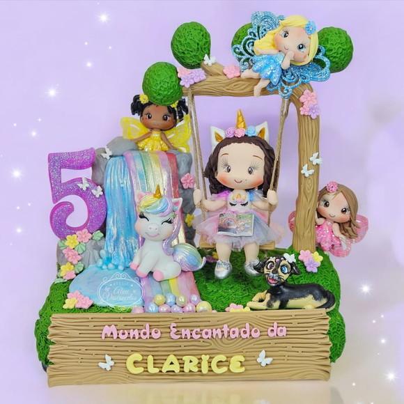Topo de Bolo Personalizado Jardim Fadas/unicórnio Biscuit