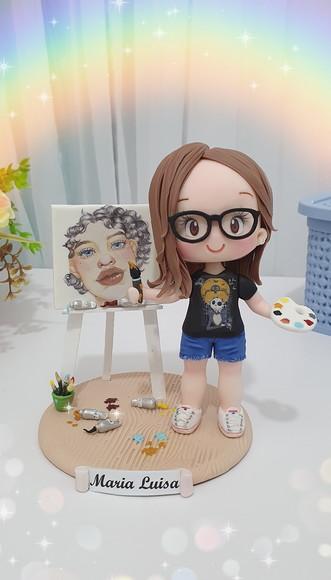 Topo de Bolo Pintora/artista Personalizada em Biscuit