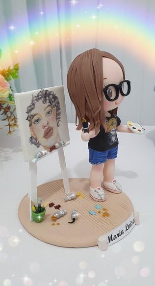 Topo de Bolo Pintora/artista Personalizada em Biscuit
