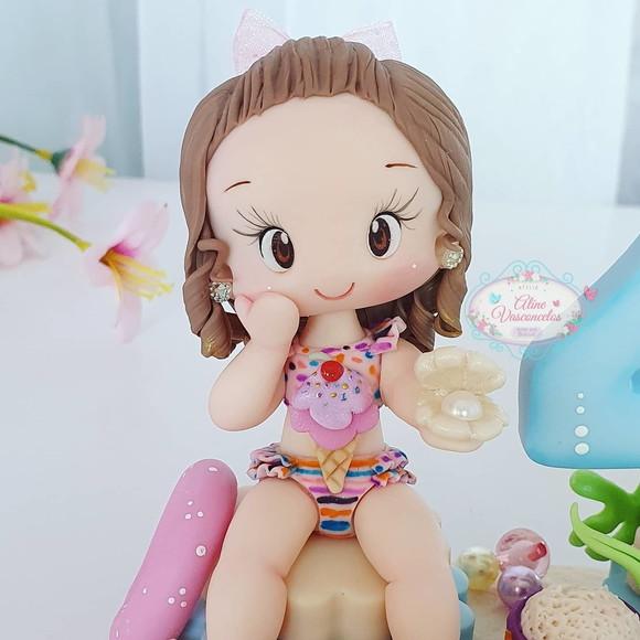 Topo de Bolo Praia em Biscuit