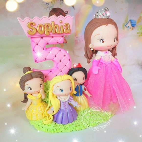 Topo de Bolo Princesas Disney Personalizado em Biscuit