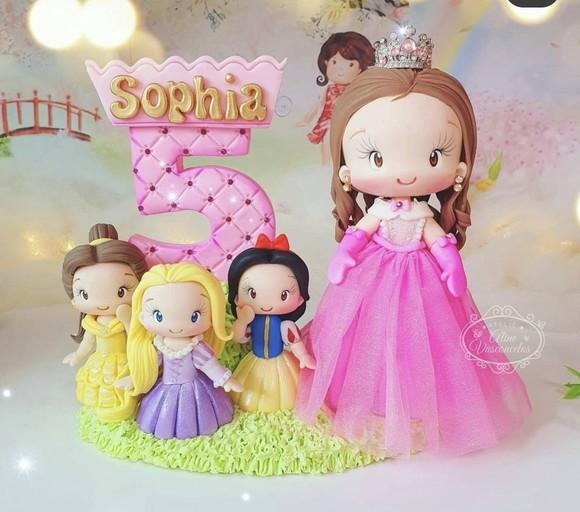 Topo de Bolo Princesas Disney Personalizado em Biscuit