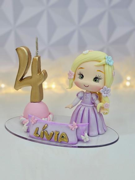Topo de Bolo Rapunzel (personalizada ) em Biscuit