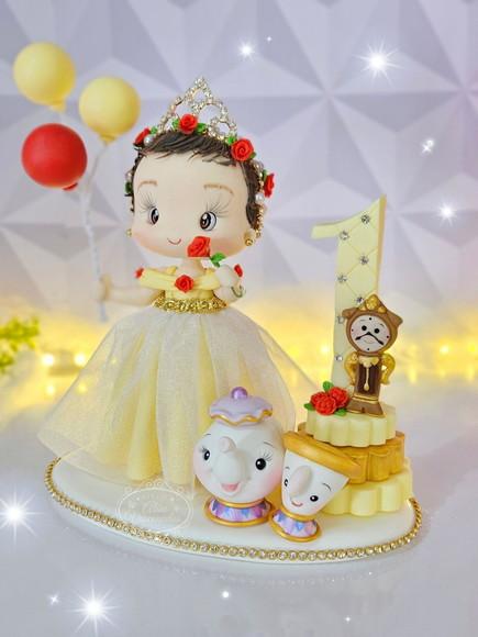 Topo de Bolo Tema Bela e a Fera, Personalizado em Biscuit