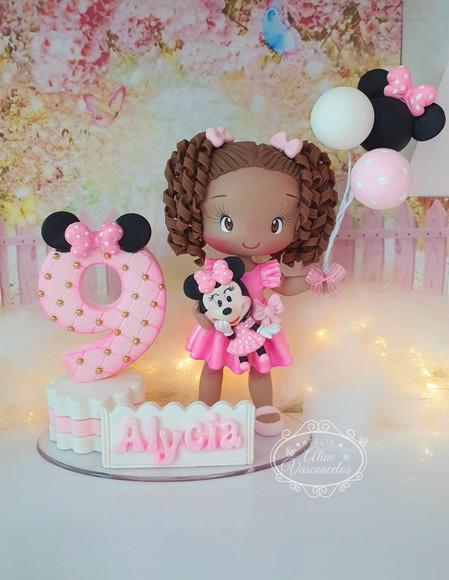 Topo de Bolo Tema Minnie Personalizada em Biscuit