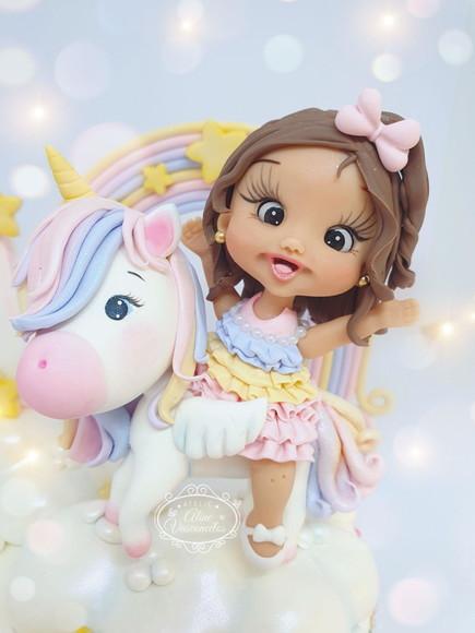 Topo de Bolo Unicórnio Personalizado em Biscuit