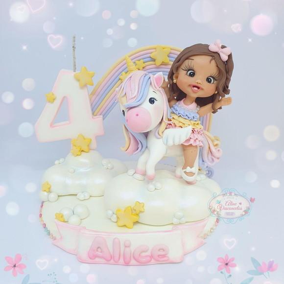 Topo de Bolo Unicórnio Personalizado em Biscuit