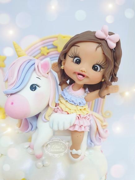 Topo de Bolo Unicórnio Personalizado em Biscuit