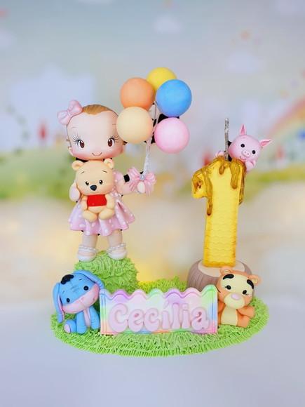 Topo de Bolo Ursinho Pooh Personalizado em Biscuit
