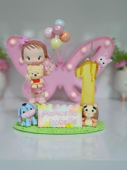 Topo de Bolo Ursinho Pooh Personalizado em Biscuit