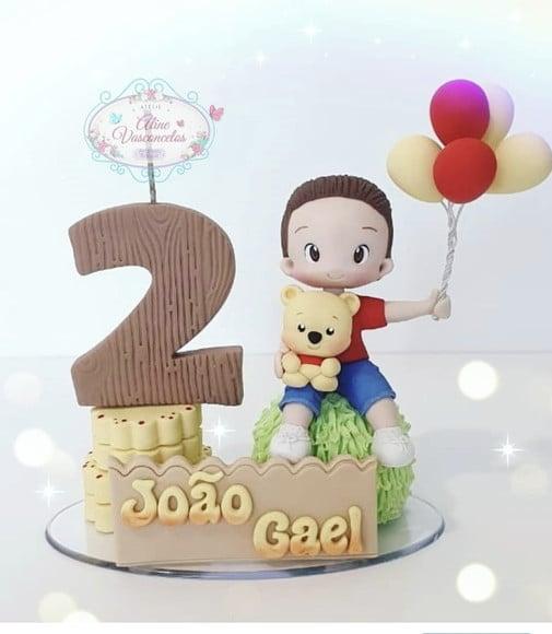Topo de Bolo Ursinho Pooh Personalizado em Biscuit