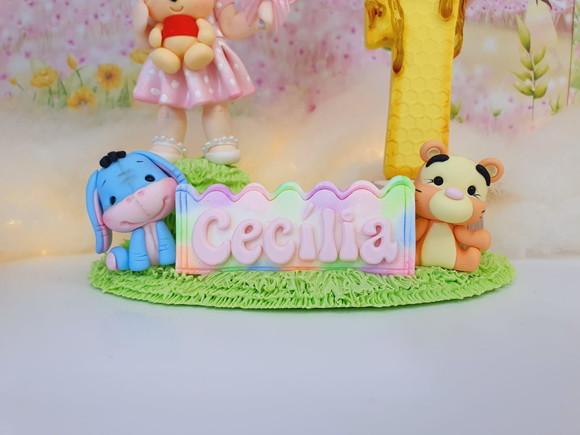 Topo de Bolo Ursinho Pooh Personalizado em Biscuit