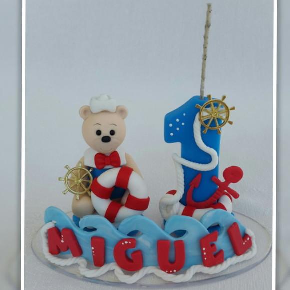 Topo de Bolo Urso Marinheiro em Biscuit
