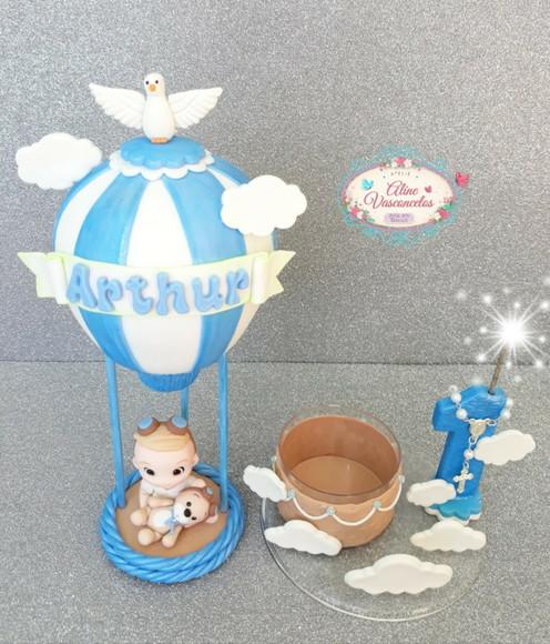 Topo de Bolo Urso Baloeiro em Biscuit