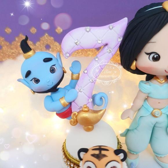 Topo de Bolo Vela Aladdin Jasmine em Biscuit