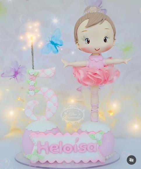 Topo de Bolo/vela Bailarina Personalizada em Biscuit