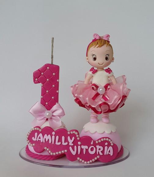 Topo de Bolo/vela Bailarina Personalizada em Biscuit