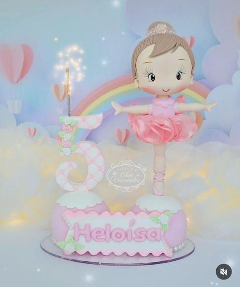 Topo de Bolo/vela Bailarina Personalizada em Biscuit