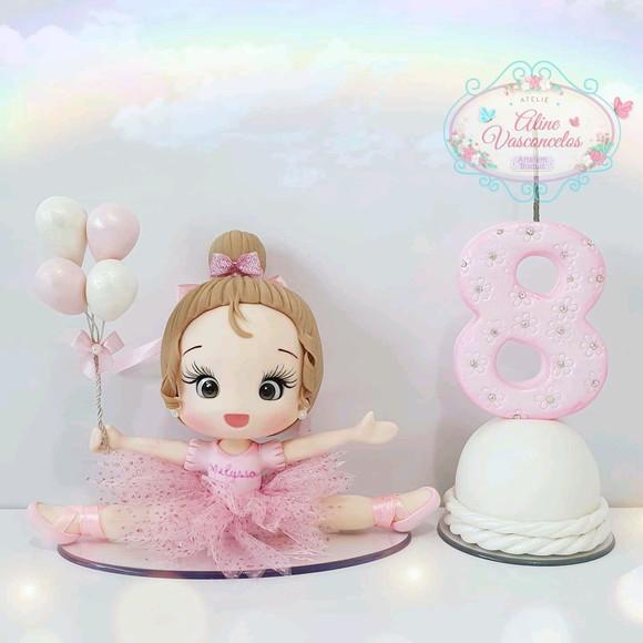 Topo de Bolo/vela Bailarina Personalizada em Biscuit