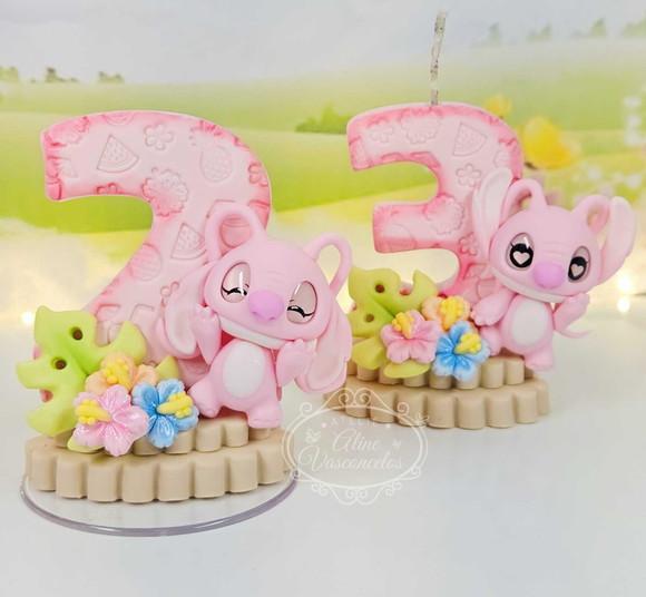 Vela de Aniversário Angel (tema Stitch e Angel) em Biscuit