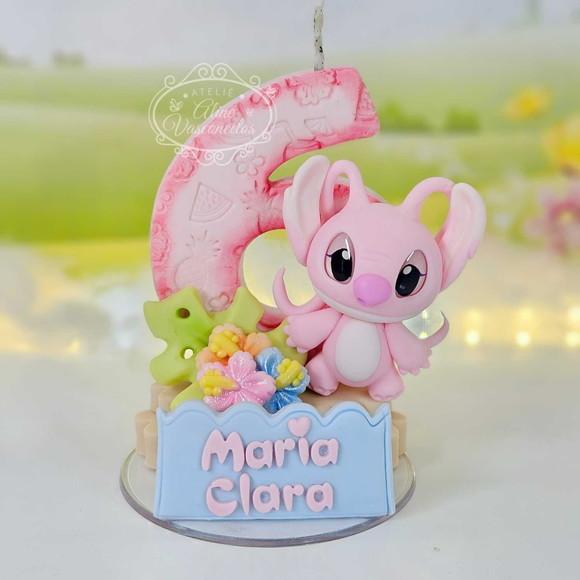 Vela de Aniversário Angel (tema Stitch e Angel) em Biscuit