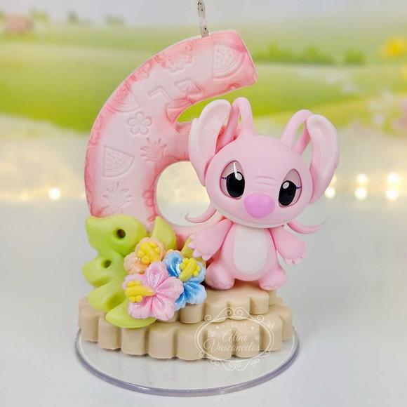 Vela de Aniversário Angel (tema Stitch e Angel) em Biscuit