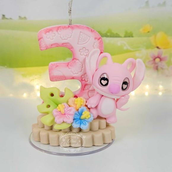Vela de Aniversário Angel (tema Stitch e Angel) em Biscuit