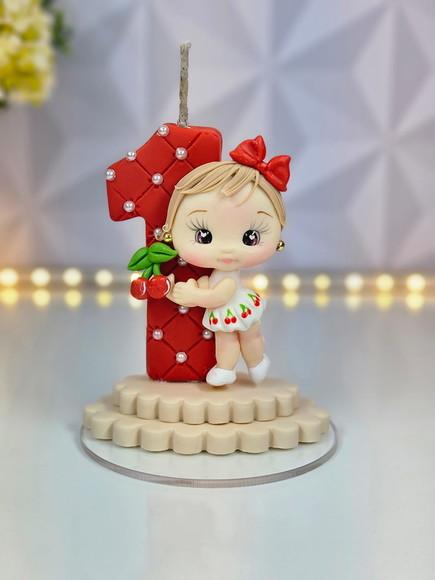 Vela de Aniversário Cerejinha em Biscuit (á Pronta Entrega)