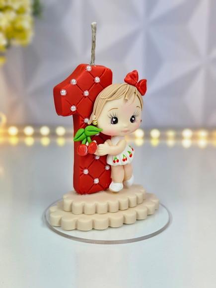 Vela de Aniversário Cerejinha em Biscuit (á Pronta Entrega)