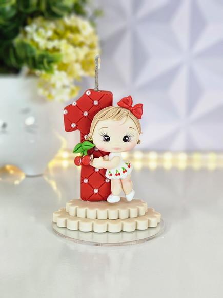 Vela de Aniversário Cerejinha em Biscuit (á Pronta Entrega)