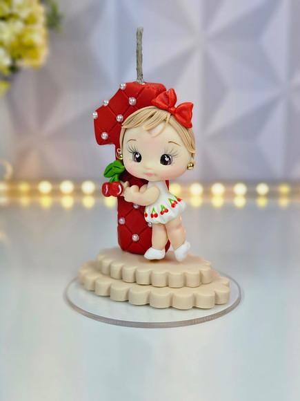 Vela de Aniversário Cerejinha em Biscuit (á Pronta Entrega)