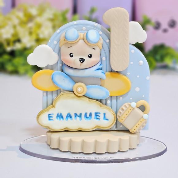 Vela de Aniversário Ursinho Aviador em Biscuit