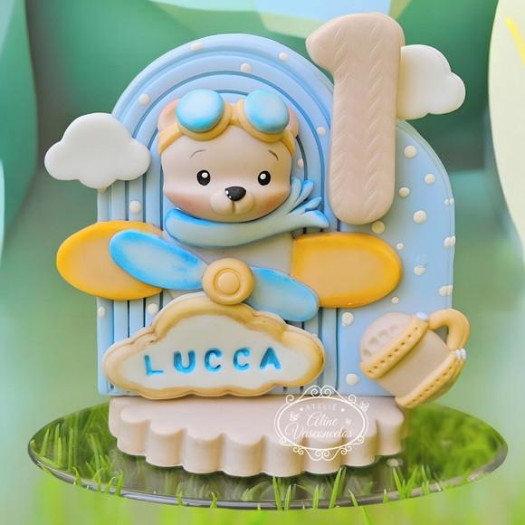 Vela de Aniversário Ursinho Aviador em Biscuit